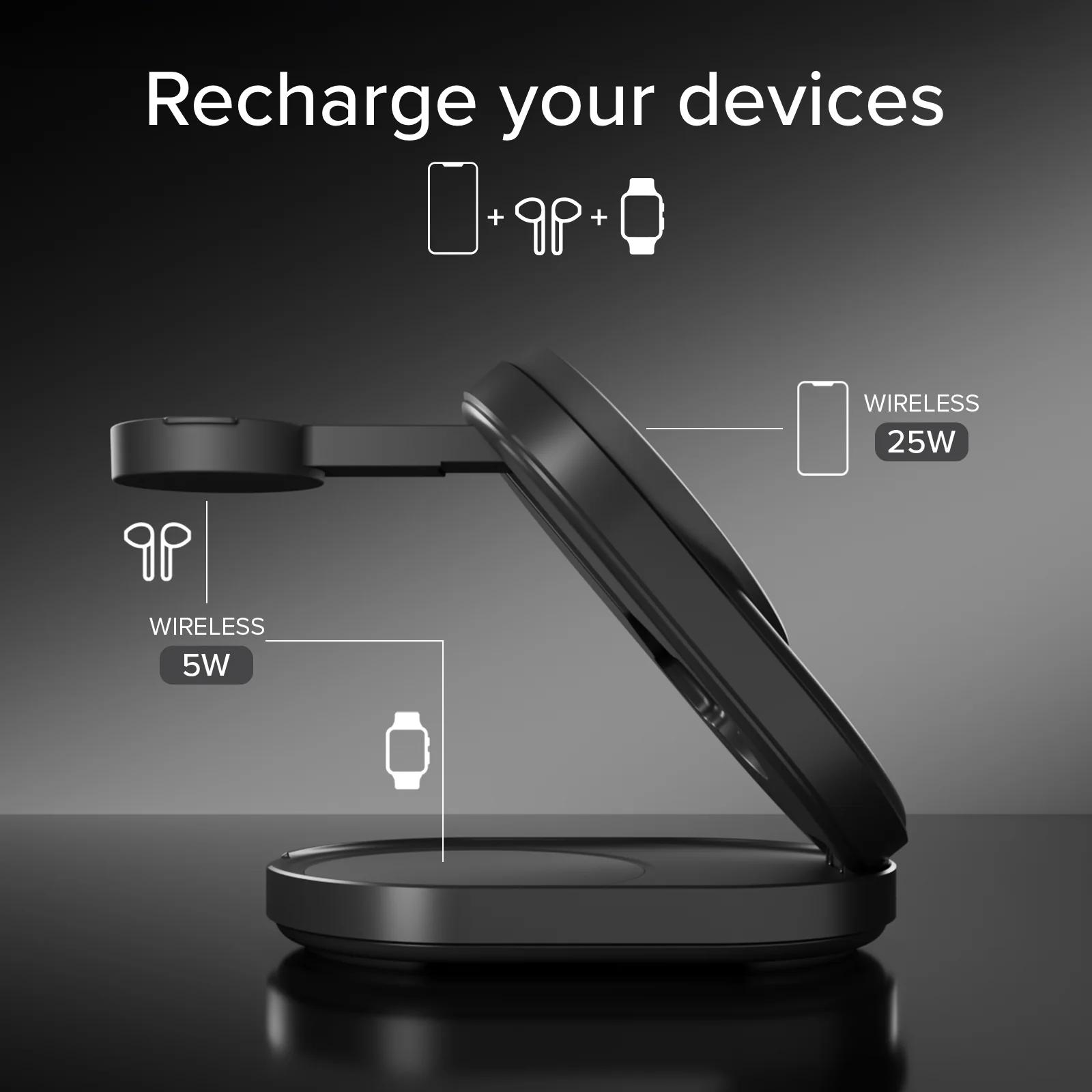 Stazione di ricarica wireless 3-in-1 Qi2.2 25 W per iPhone, Apple Watch e cuffie - Image 13