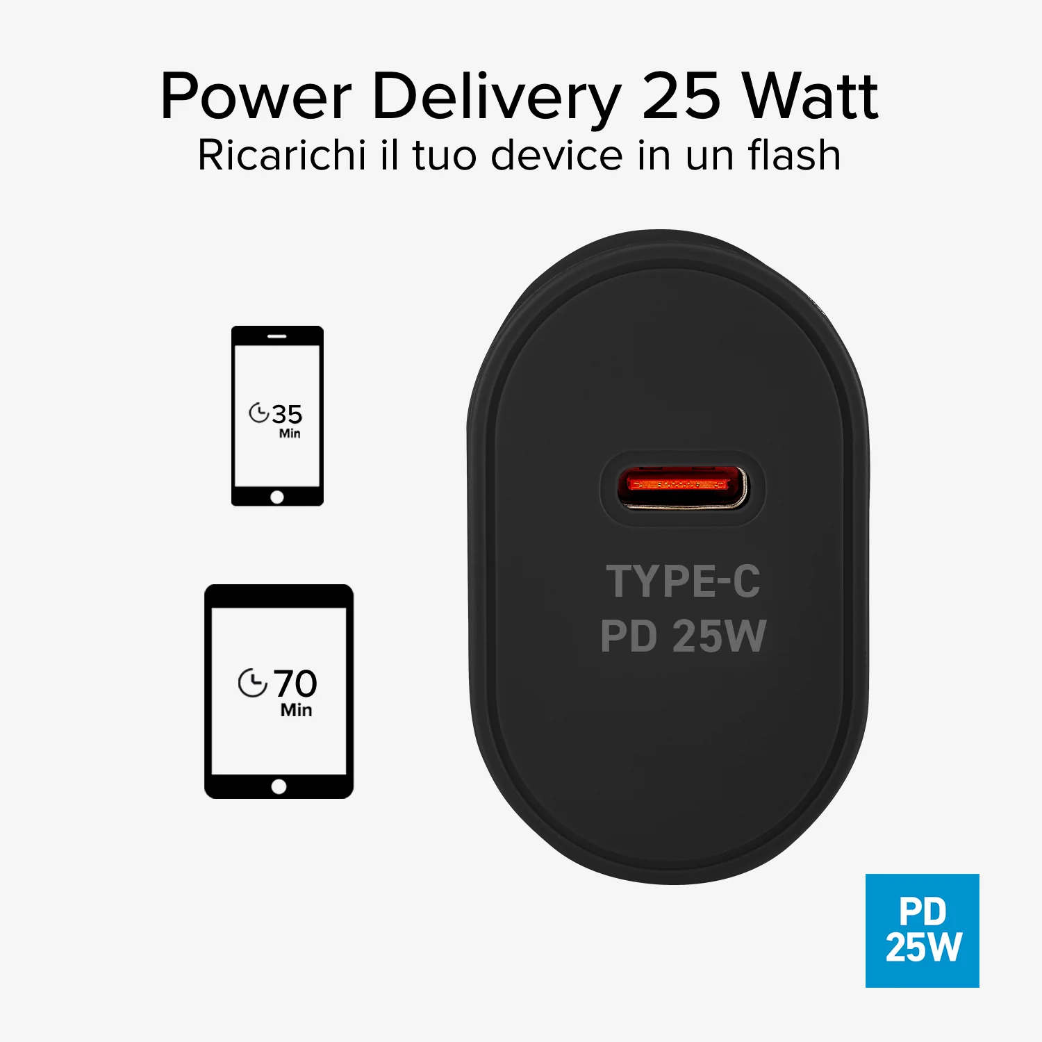Caricabatterie caricatore - Ricarica rapida con porta USB-C 25W Power Delivery - Image 5