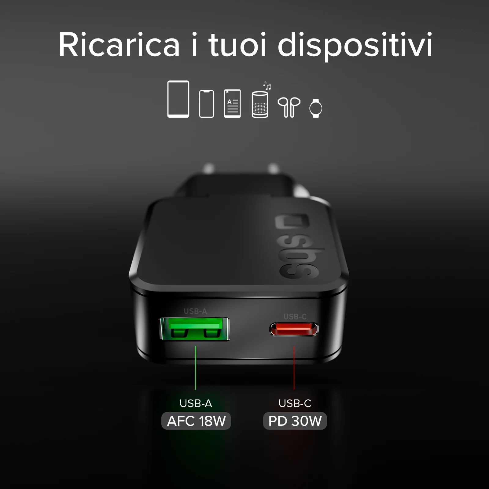 Caricatore da muro 30W Ultra Slim con doppia porta USB-C e USB-A - Image 10