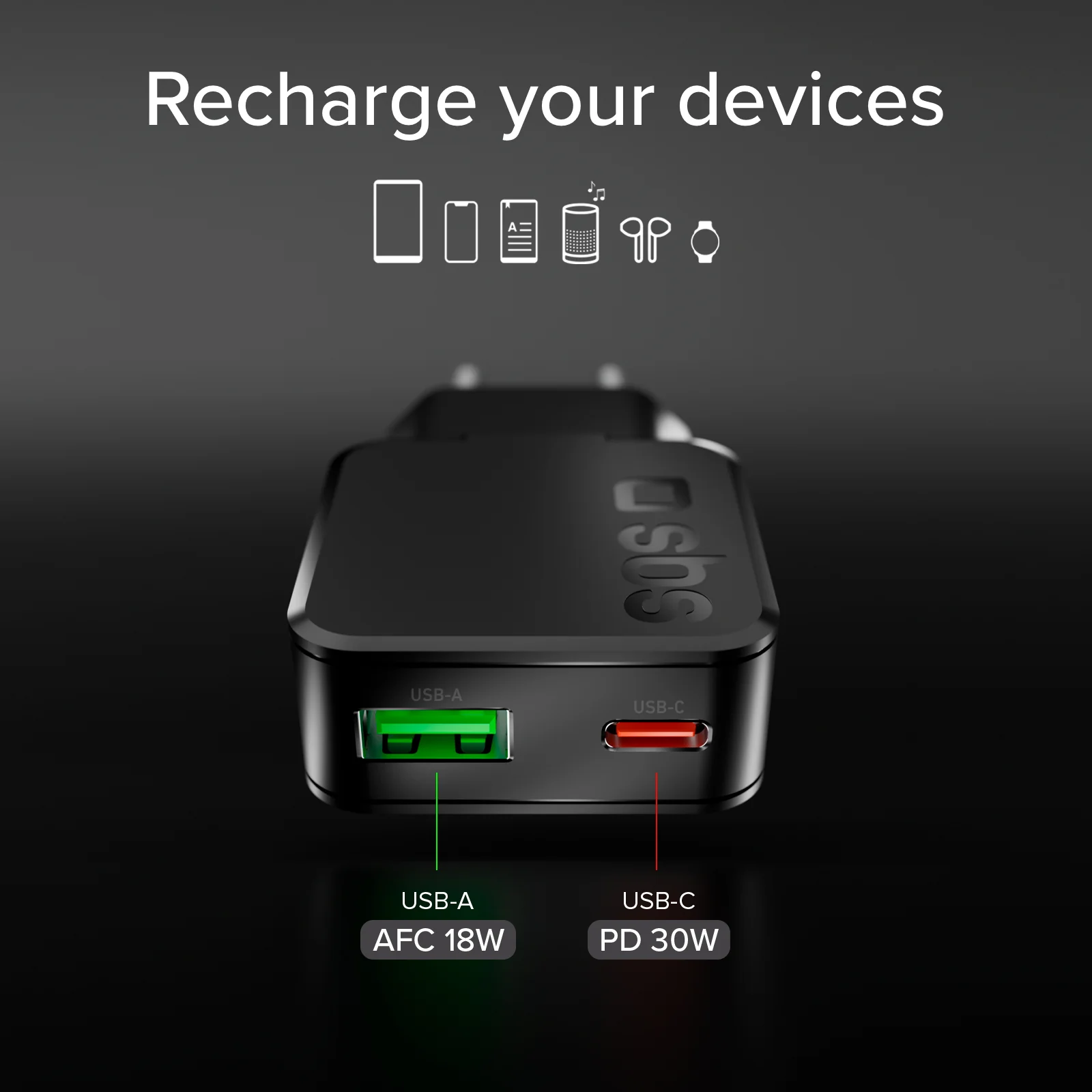 Caricatore da muro 30W Ultra Slim con doppia porta USB-C e USB-A - Image 11