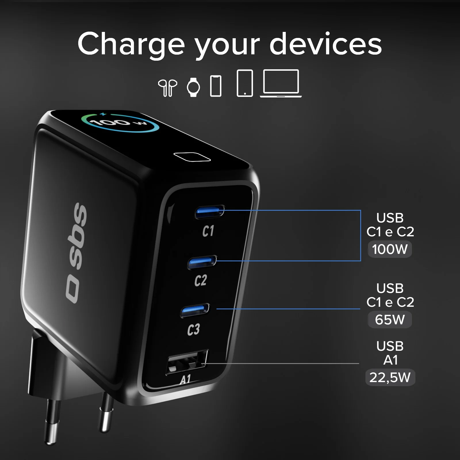 Caricatore USB-C da 100 W con display TFT e 4 porte per una ricarica veloce di smartphone, tablet e laptop - Image 10