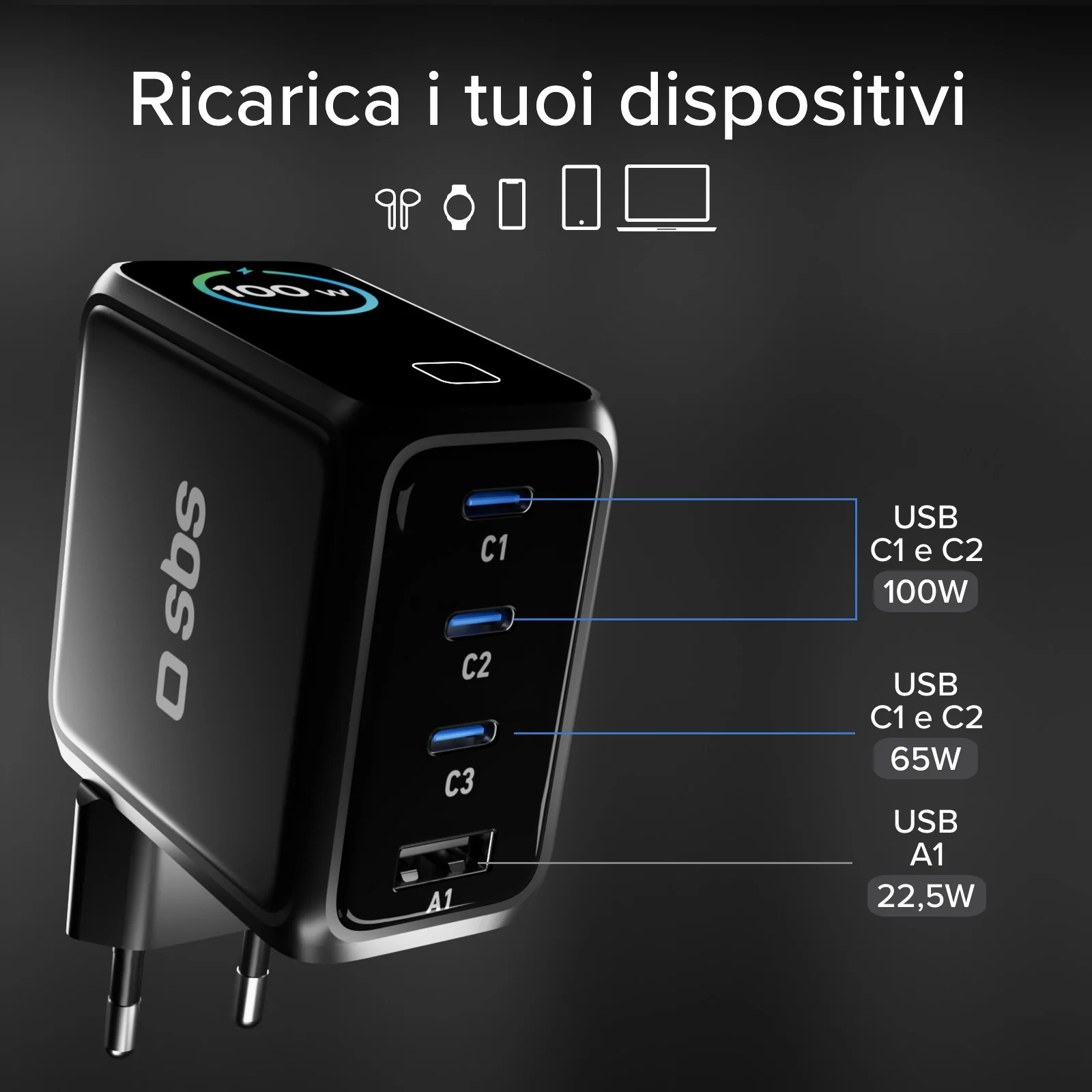 Caricatore USB-C da 100 W con display TFT e 4 porte per una ricarica veloce di smartphone, tablet e laptop - Image 11