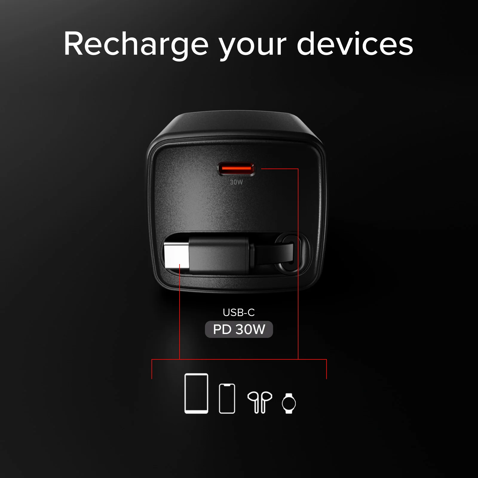 Caricatore GaN USB-C 30w con cavo retrattile - Image 6