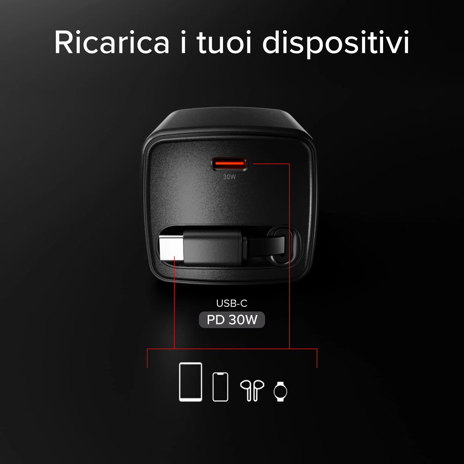 Caricatore GaN USB-C 30w con cavo retrattile - Image 7