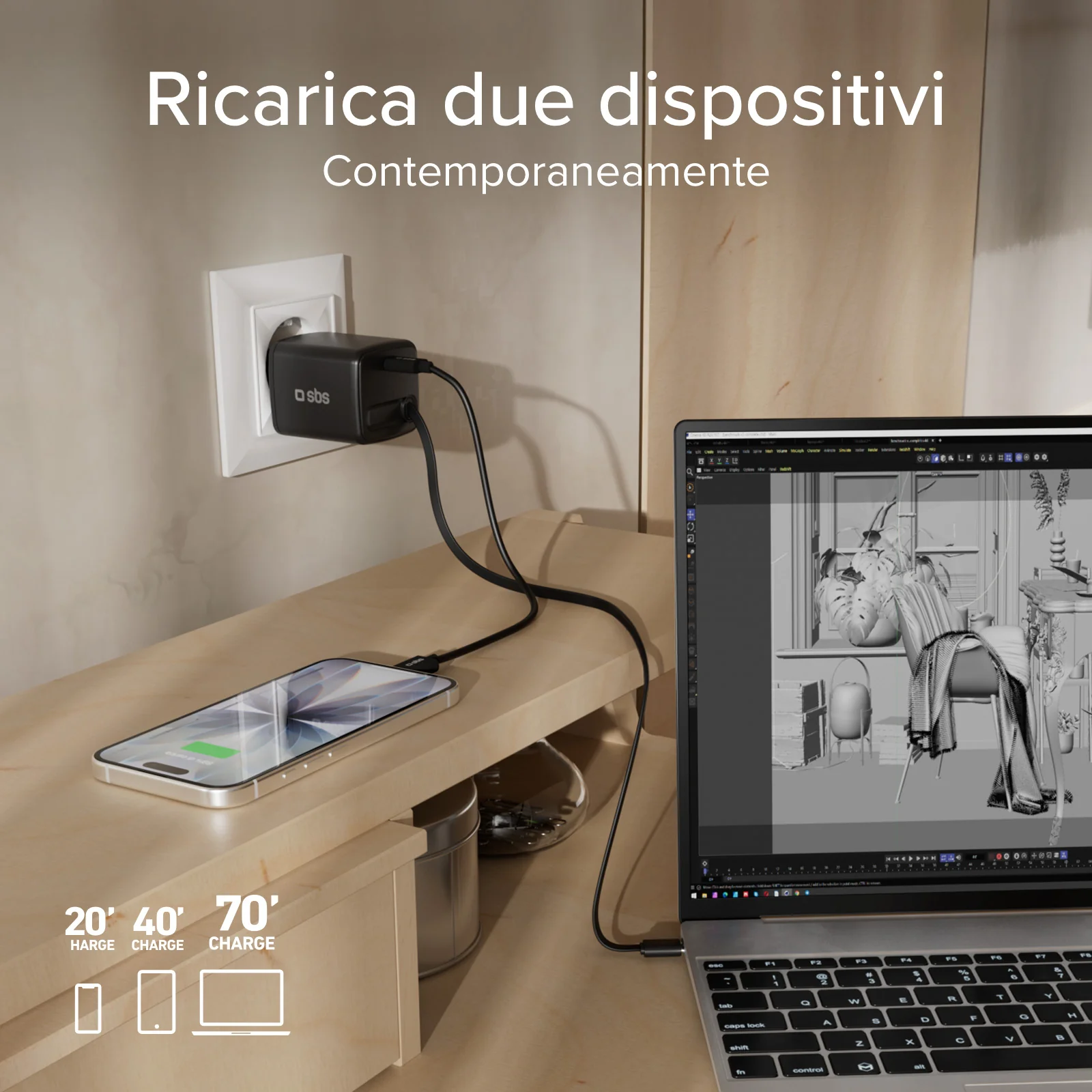 Caricatore USB-C 45W con cavo integrato retrattile GaN - Image 17