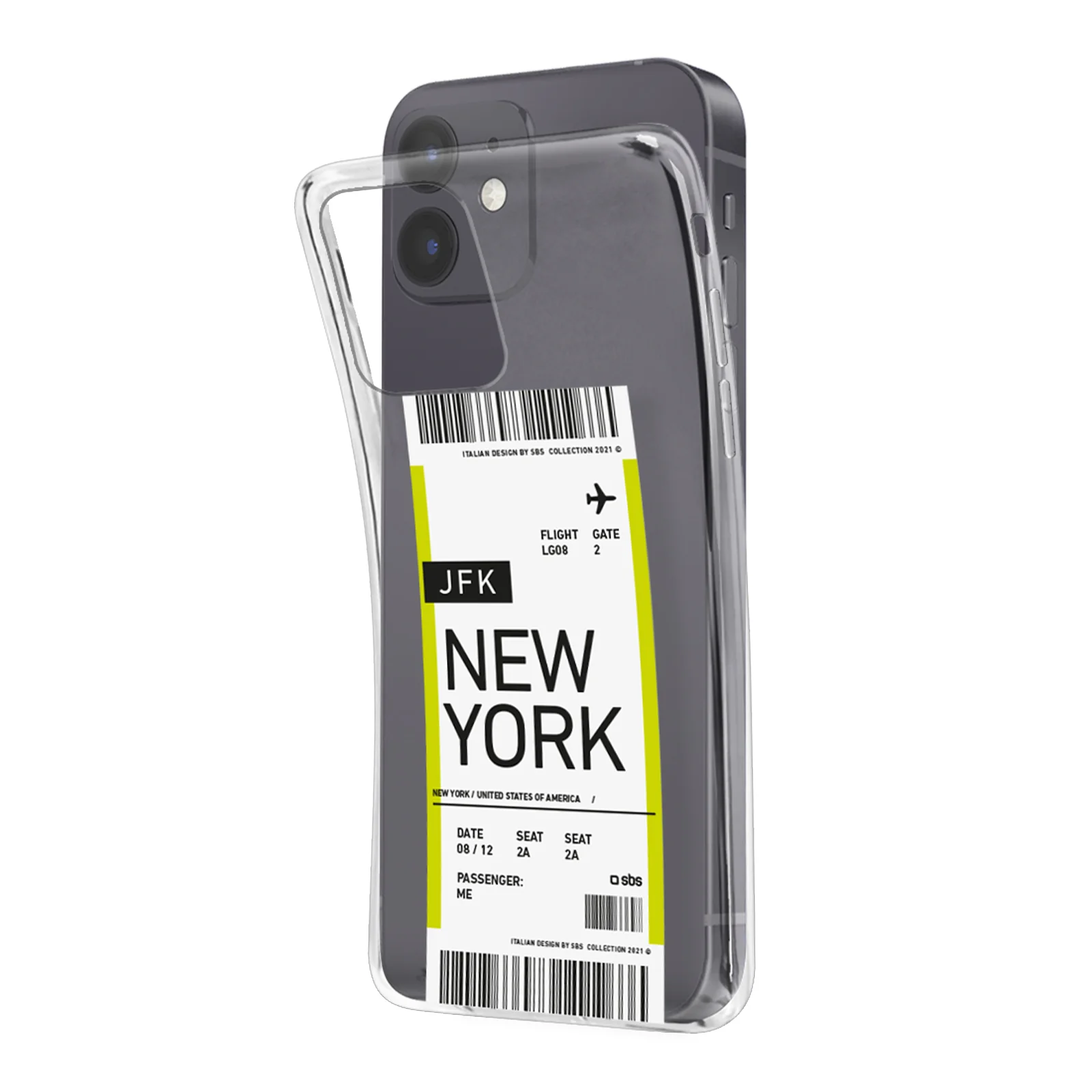 Cover morbida trasparente con texture di biglietto aereo per iPhone 12/12 Pro