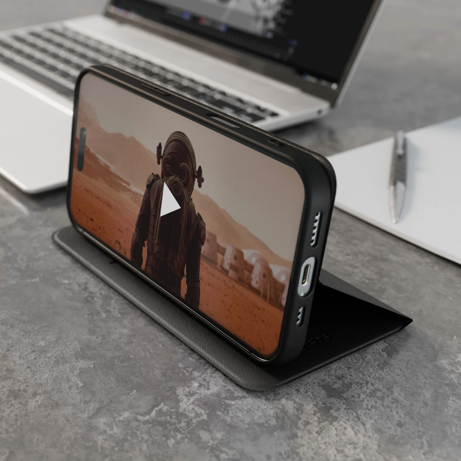 Custodia a libro con supporto stand e superficie soft touch per iPhone 16 Plus - Image 13