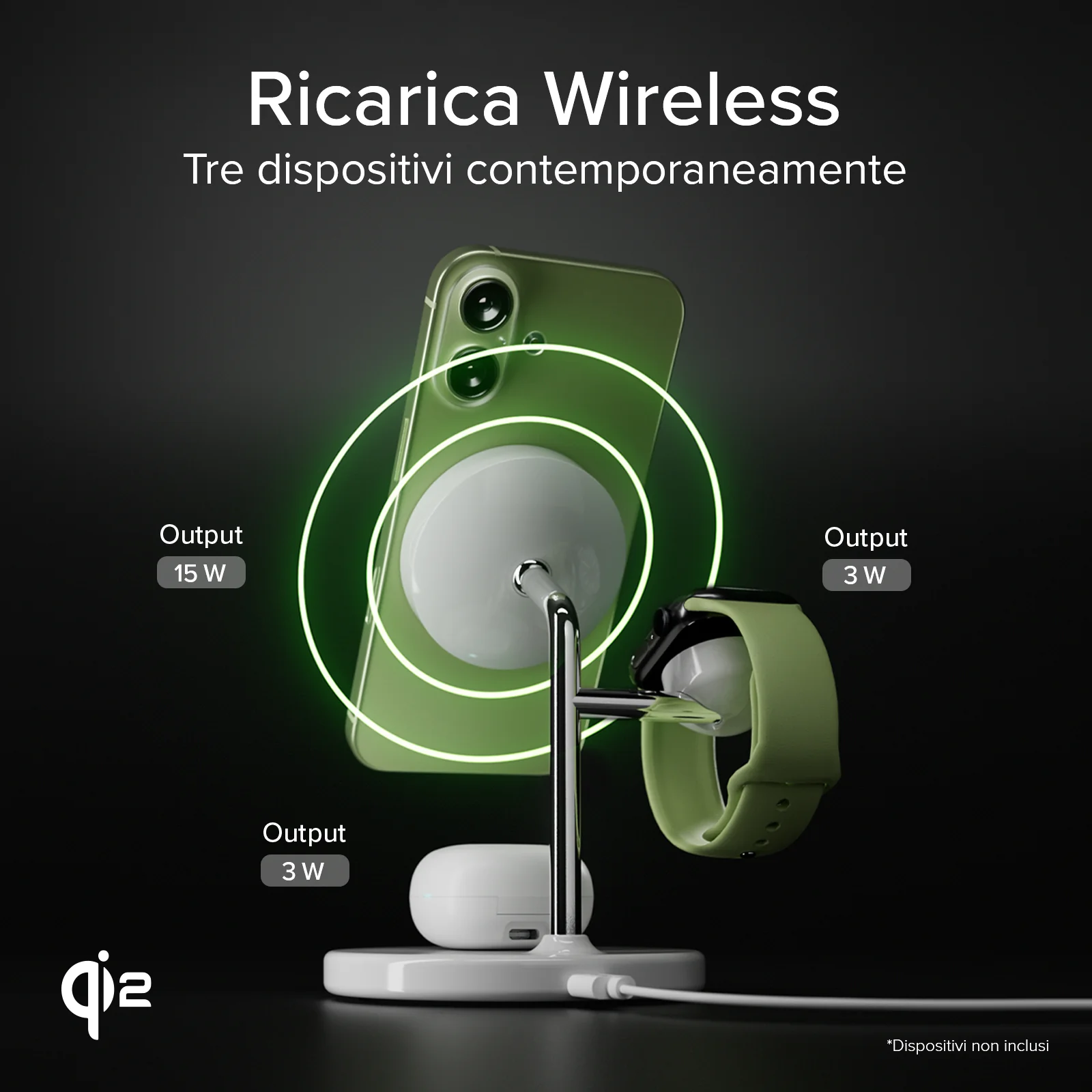 Stazione ricarica wireless Qi2 per cellulari, Apple Watch, auricolari wireless - Image 11